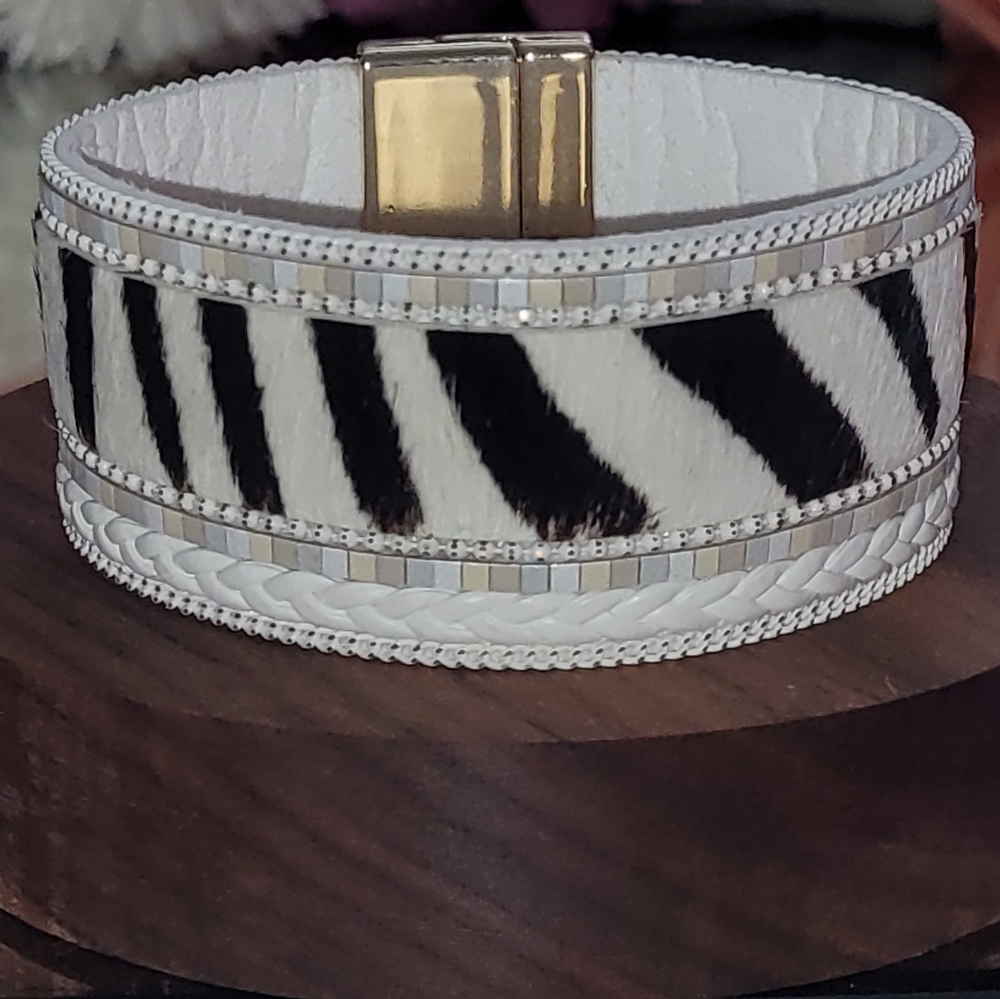 Handmade faux cowhide zebra print bracelet
